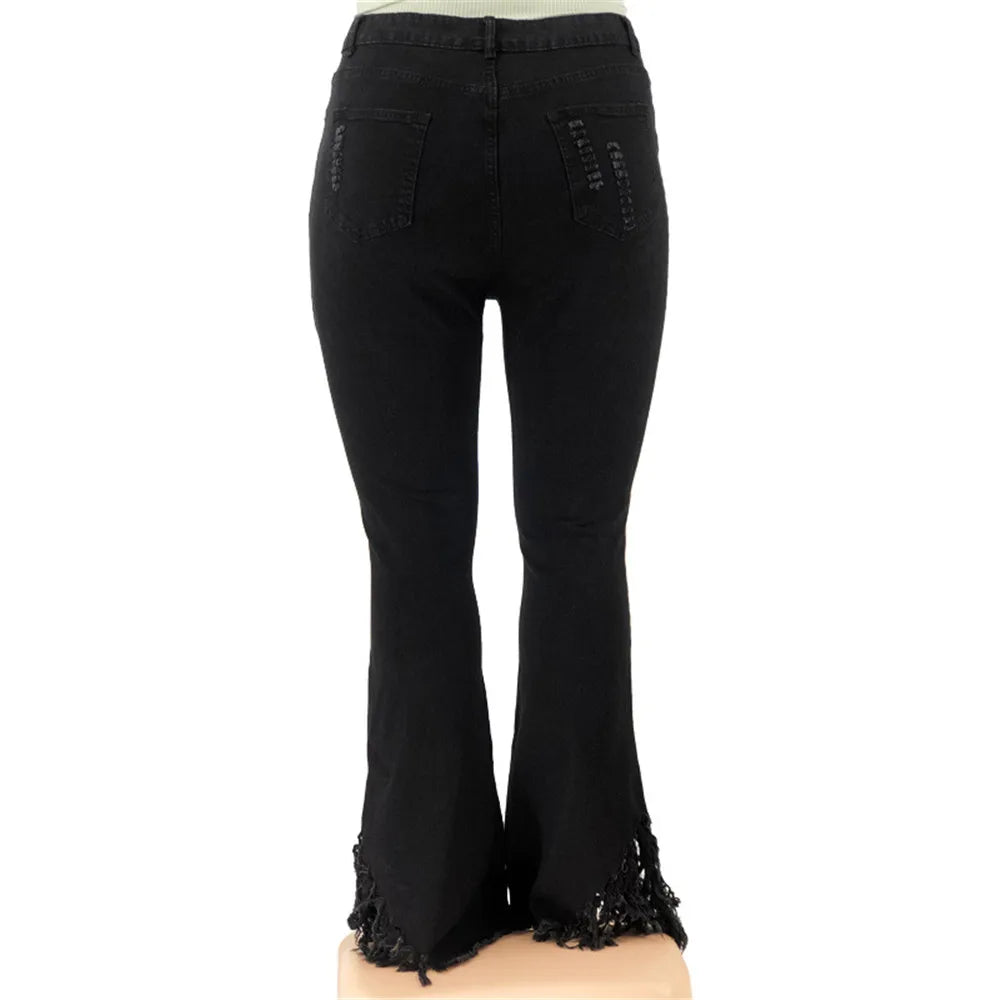 Wmstar Plus Size Jeans Women Bodycon Stretch Solid Pockets High Waist Fashion Denim Flared Pants 2022 Wholesale Dropshipping