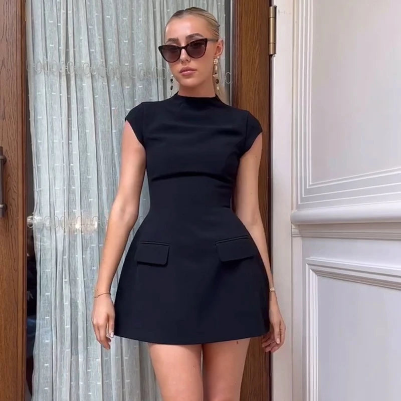 Women New Summer Sexy Mini Dress Fashion Streetwear Short Sleeve Black Slim Basic A-LINE Dresses Casual Club Elegant Party Dress