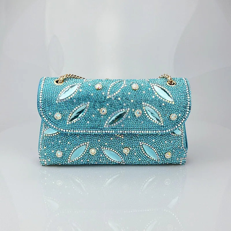 New Cross-Border High-End Feel Large Brick Socialite Style Diamond Underarm Handbag Embroidered Color Diamond Chain Chinese Dres