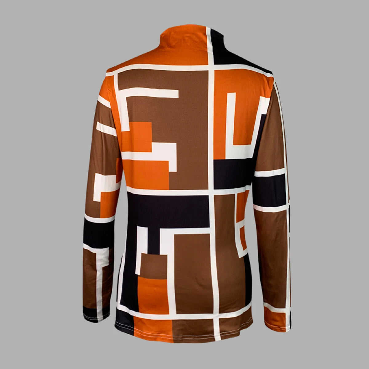 Pullover High Neck T-Shirts Tops Geometric Printed Long Sleeves Skinny Simple Fashion Autumn Winter famale clothing