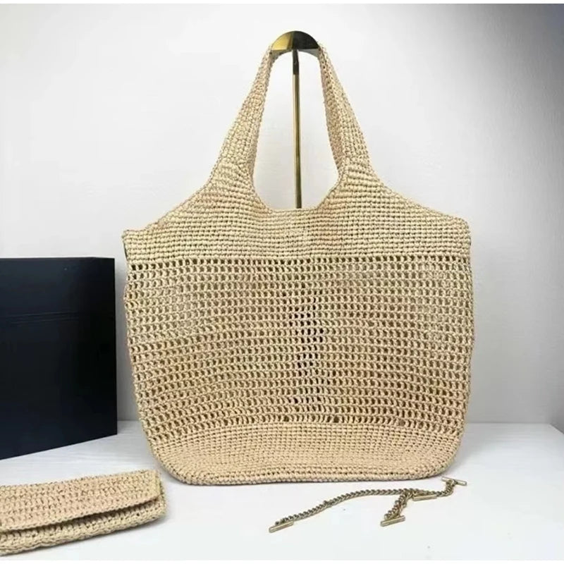 Handmade Straw Tote Bag Simple Versatile Y-shaped Luxury Fashion Shoulder Bag Women Holiday Dating Large Capacity Storage Bag