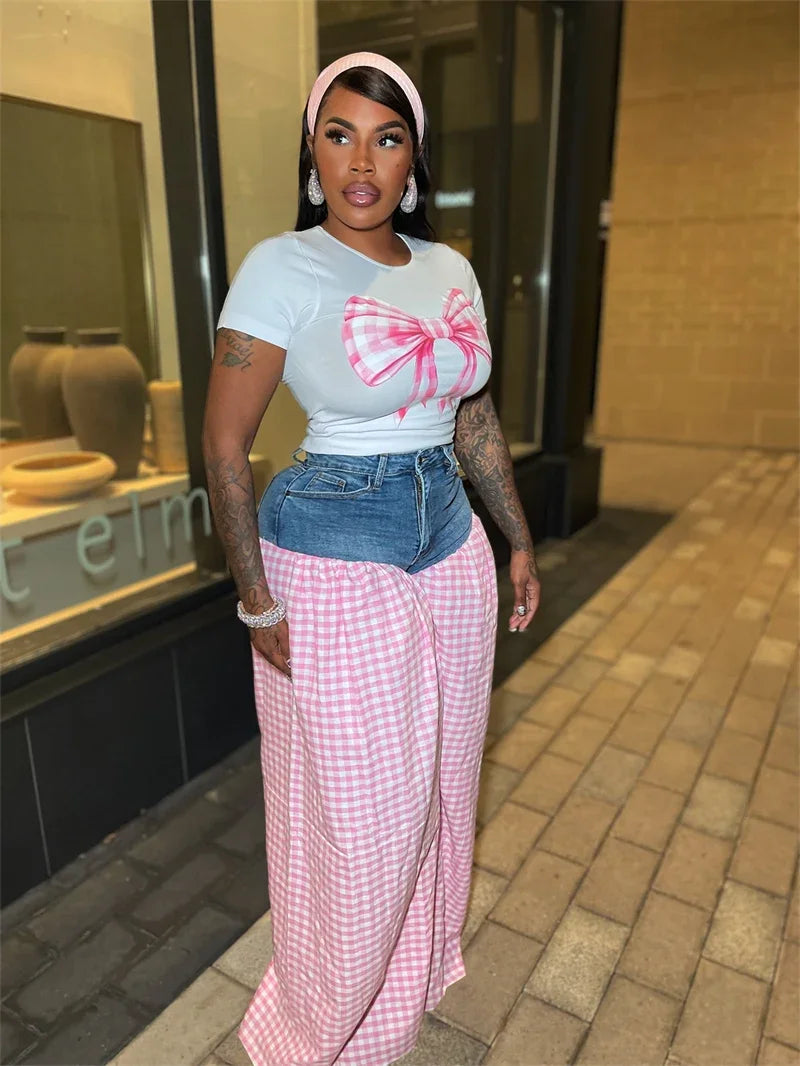 Streetwear Casual 2 Pieces Set for Woman Clothing Summer Short Sleeve T-shirt Top and Oversized Wide Leg Pants Matching Sets