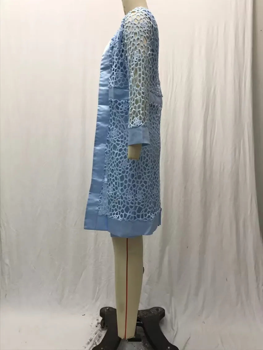 2025 Women's Lace Open Cardigan Dress Two-Piece Outfit Popular Wish Elegant Style Chinese Origin Fashionable Female Clothing