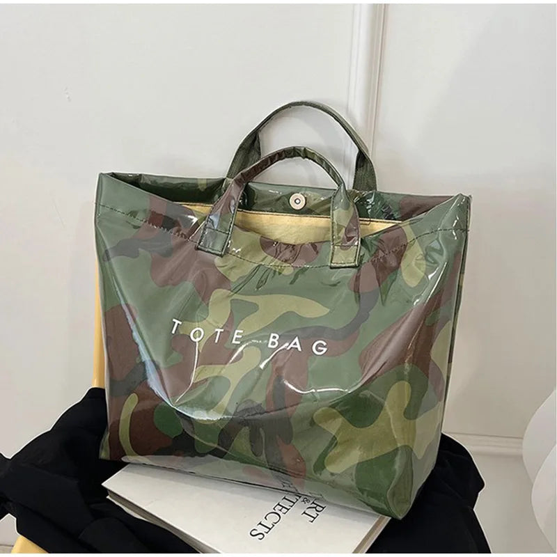 Leaf Print Handbag Pvc Fashion Transparent Waterproof Fashion High-end Shoulder Bag Large Capacity Commuter Tote Bag Shop Bag
