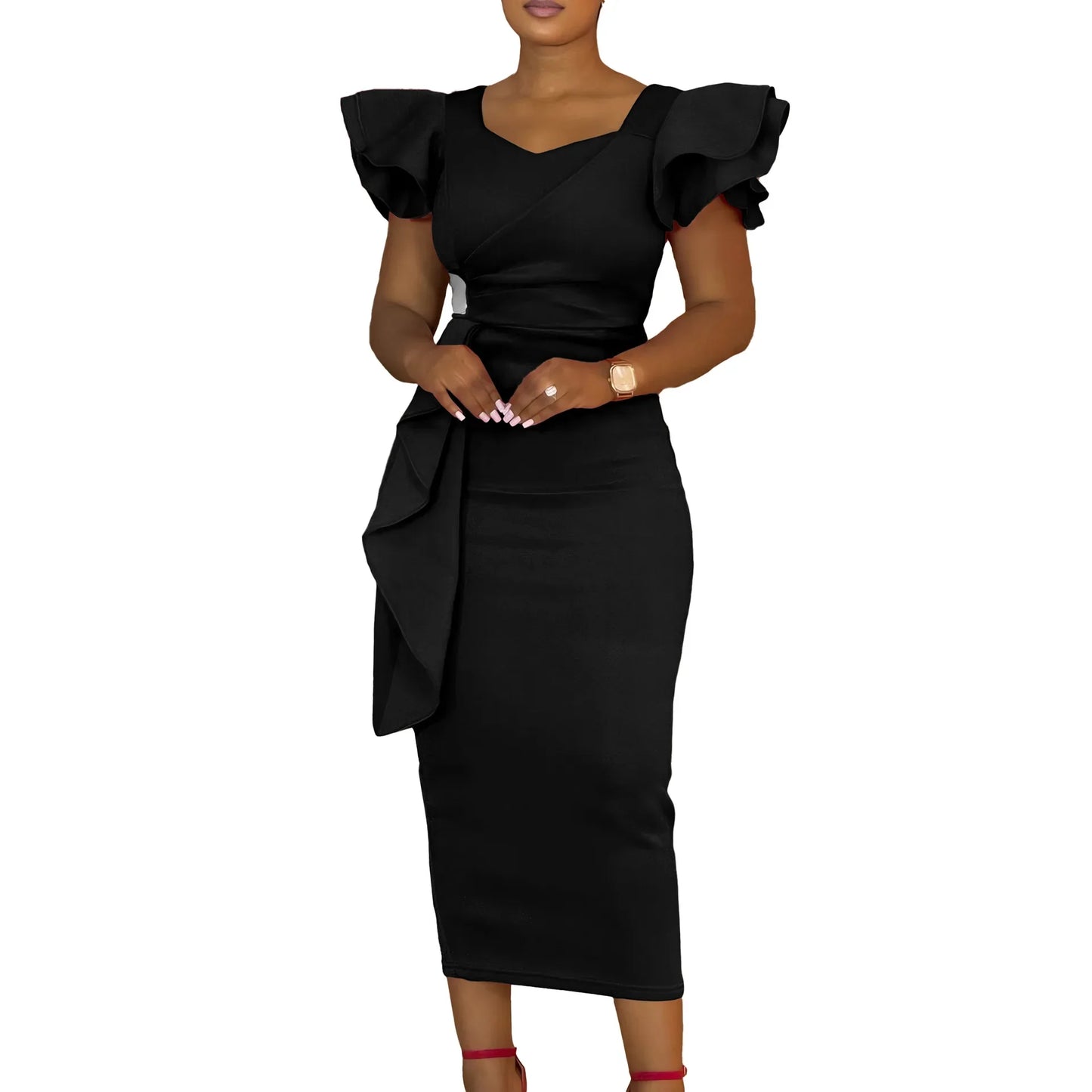 Elegant Pure Color African Style Wrap Dress D3310 New Fashionable Transoceanic Dress with Lace Trim Elegant African Dress
