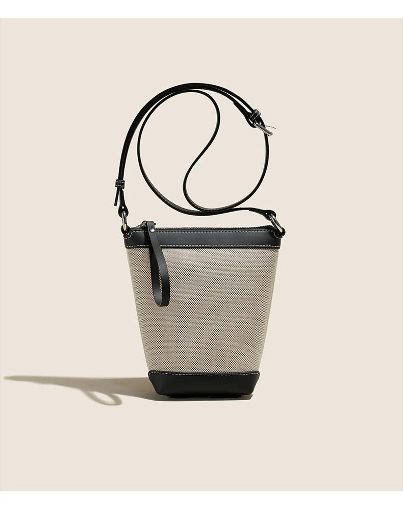 2024 Genuine leather Canvas Crossbody Women's Bag Bucket Bag Autumn Winter Ladies Designer Luxury Brand Lightweight Small Bag