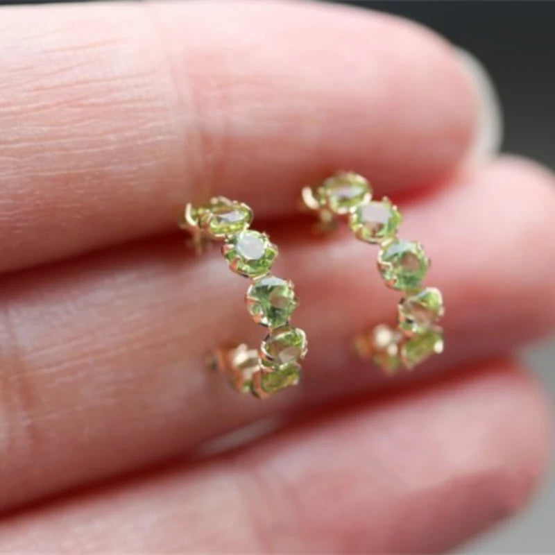 Original design silver inlaid peridot single row emerald earrings for women fresh style ear buckle fashion marriage jewelry