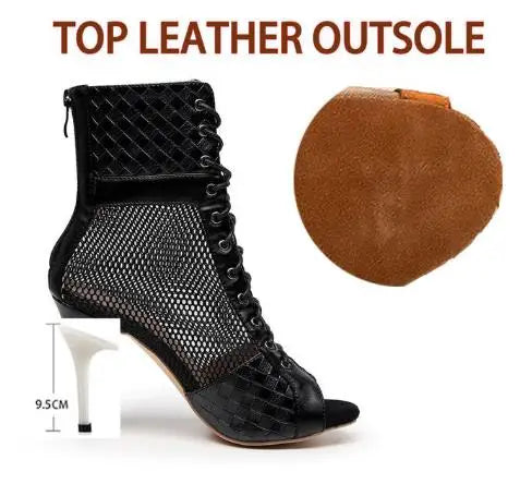 Cross Tied High Heel Ballroom Dance Ankle Boots for Women