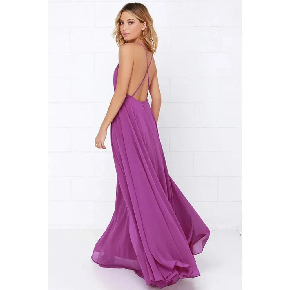 Fashion Women Summer Sleeveless Strap O neck Boho Dress Casual Long Maxi Evening Party Beach Backless Dress Sundress