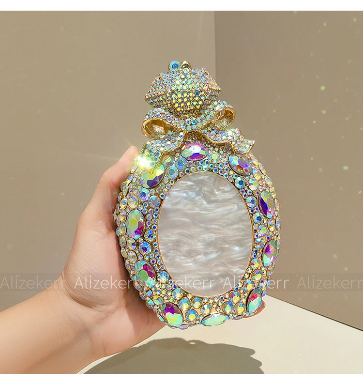 Alizekerr Perfume Bottle Crystal Evening Bags Women Gorgeous Boutique Bow Diamond Metal Clutch Purses And Handbags Wedding Party