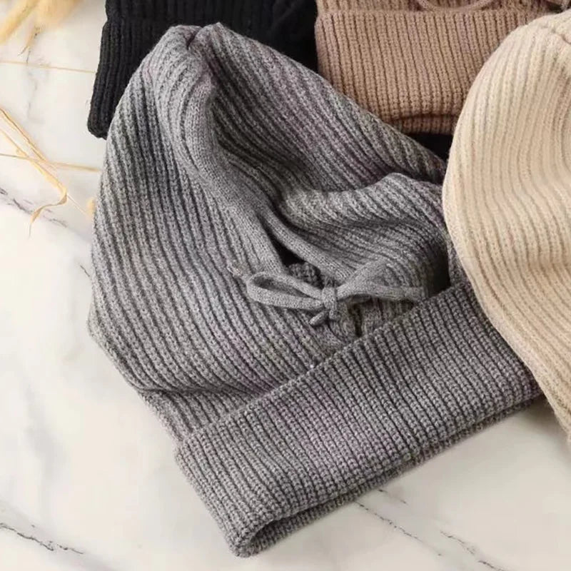 New Winter Trendy Balaclava Hat Windproof Scarf Knitted Hat For Women Cute Warm Ear Protection Hat