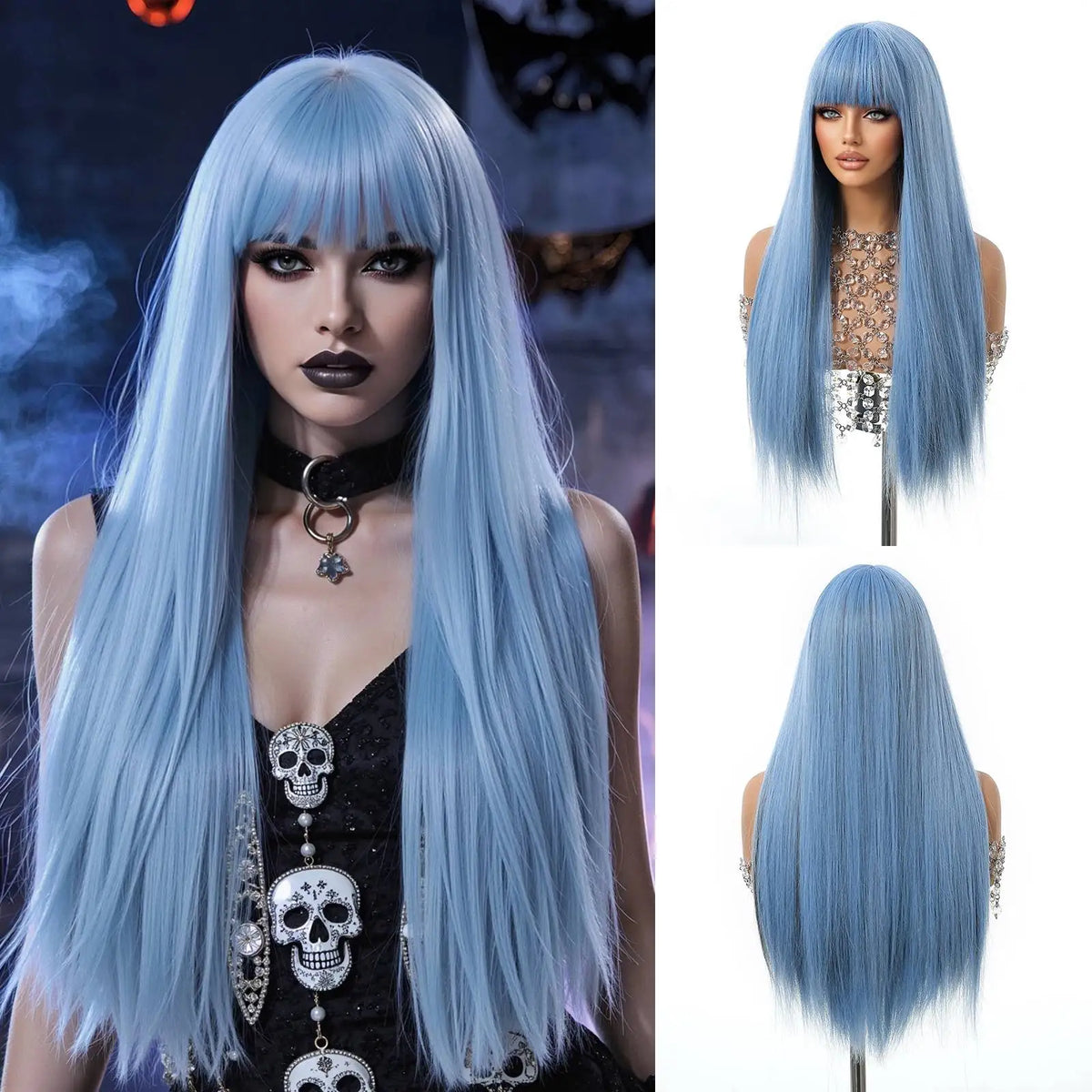 Long Straight Dark Red Cosplay Wig With Bangs for Women