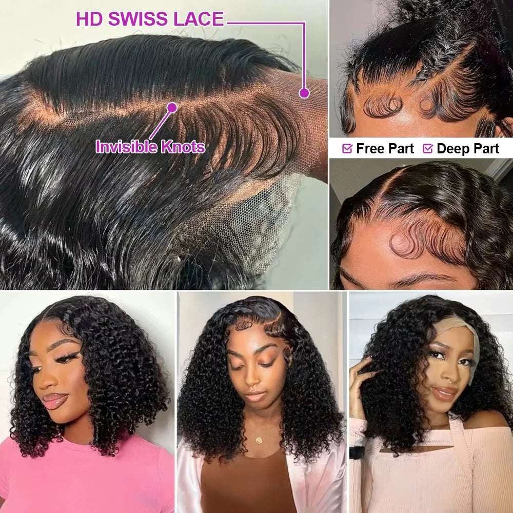 100% Curly Human Hair Glueless Wigs 13x6 Hd Lace Front Wig Jerry Burmese Curly Closure Frontal Short Bob Ready to Wear And Go