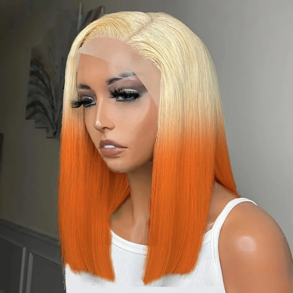 13x4 Lace Front Wig Ombre Orange 613 Blonde Colored Bob Wigs For Women Straight Brazilian Virgin Human Hair Wig