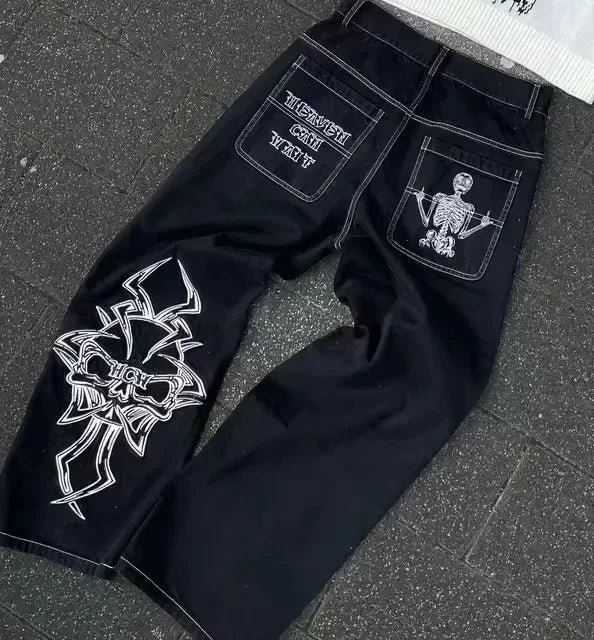 Black Y2K Hiphop Gothic Multi Pocket Zipper Jeans for Men Japanese Streetwear Trendy Cargo Pants European Urban Baggy Denim