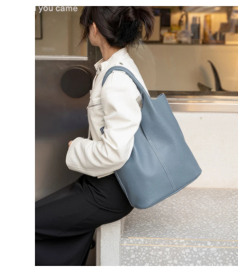 Bucket Bag Ladies Luxury Women Tote Bag Casual Genuine Cow Leather Shoulder Bags ladies Tote Handbags Big Shopper Bag for Female