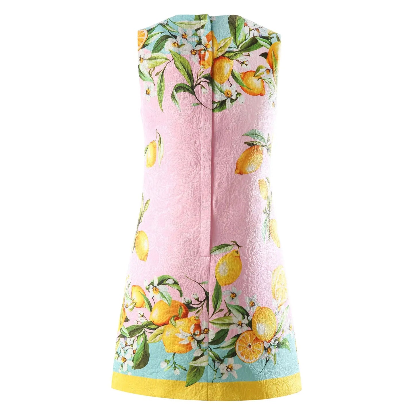 Vintage Jacquard Printed Lemon Vest A-line Dress Summer New Fashion Round Neck Sleeveless Slim Temperament Short Women's Dress