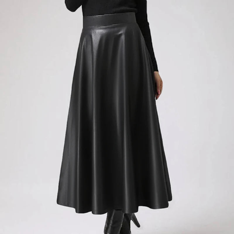 Celmia Fashion Women Long Skirts 2024 Spring PU Leather Faldas Elegant High Waist A-line Midi Skirt Casual Loose OL Swing Jupes