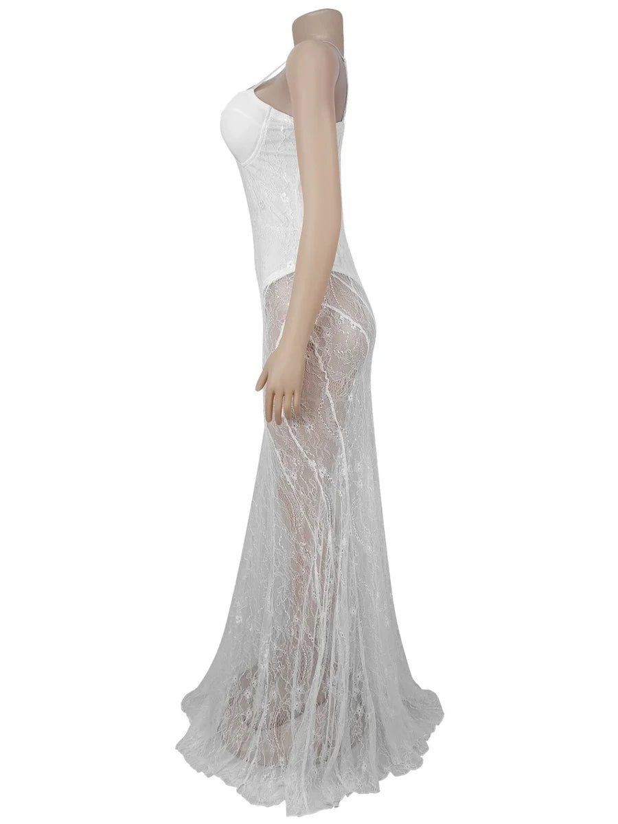 Weird Puss Sexy Mesh Jacquard Dress Women See Through Patchwork Sleeveless Backless Stretch Skinny Midnight Party Club Vestidos