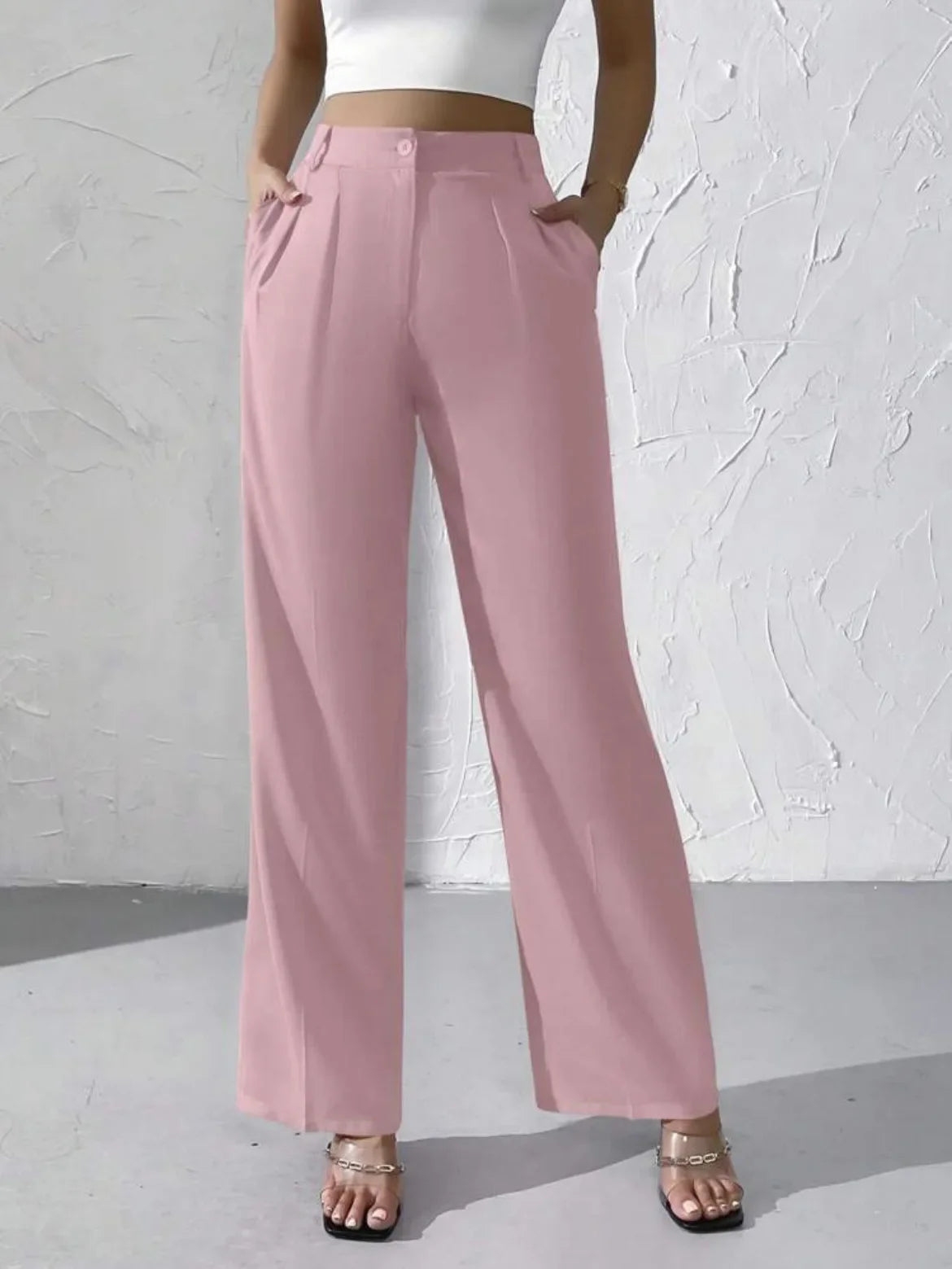 Elegant Pure Color Draped Wide Leg Suit Pants for Women High Waist Long Trousers Fashionable Business Casual Loose Fit