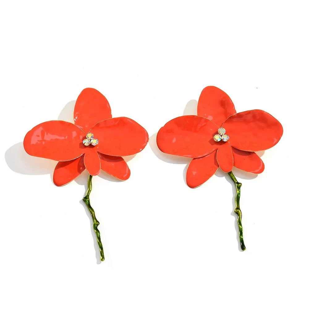 New Arrival Exaggerated Large Red Flower Drop Earrings High-Quality Trendy Long Earrings For Women Statement Jewelry Accessories