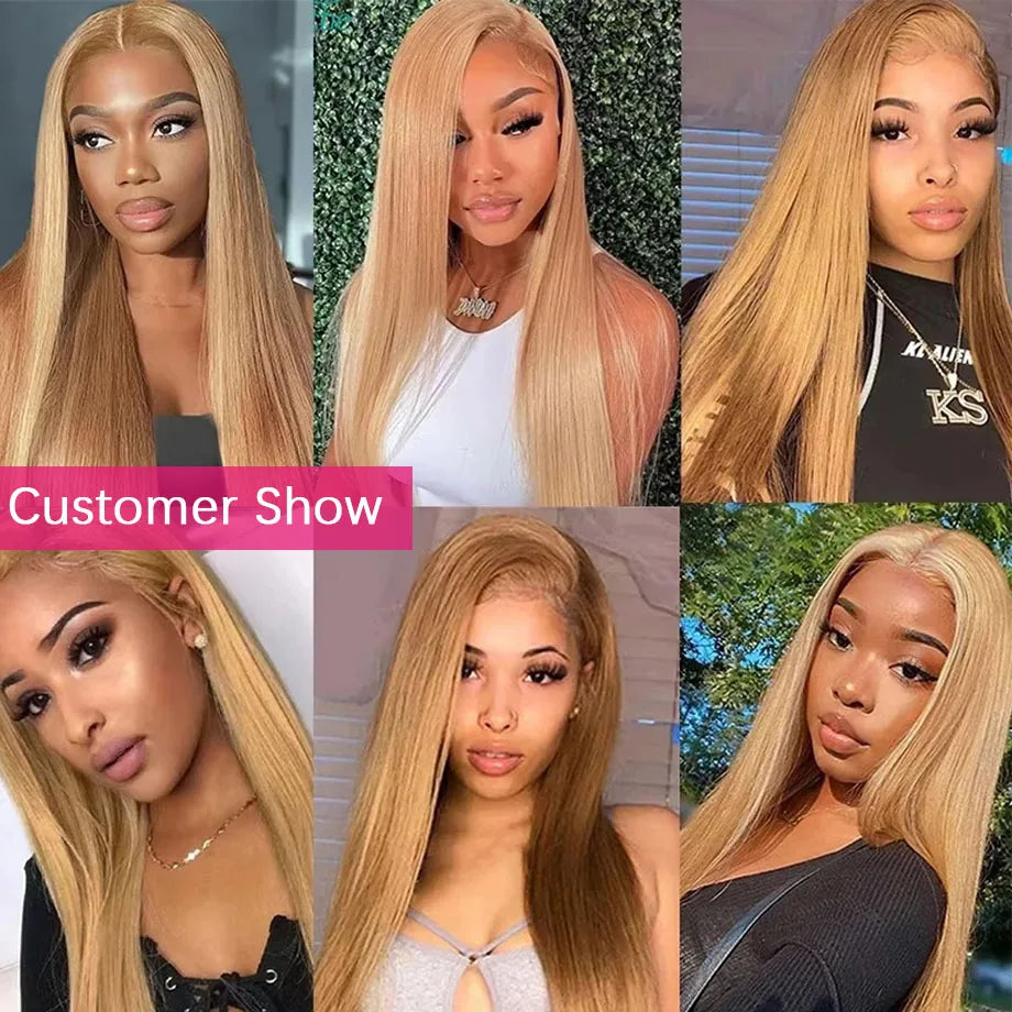 Honey Blonde Lace Front Wig Human Hair #27 Color Straight Lace Frontal Wigs 13x4 13x6 HD Transparent Lace Front Wig Pre Plucked