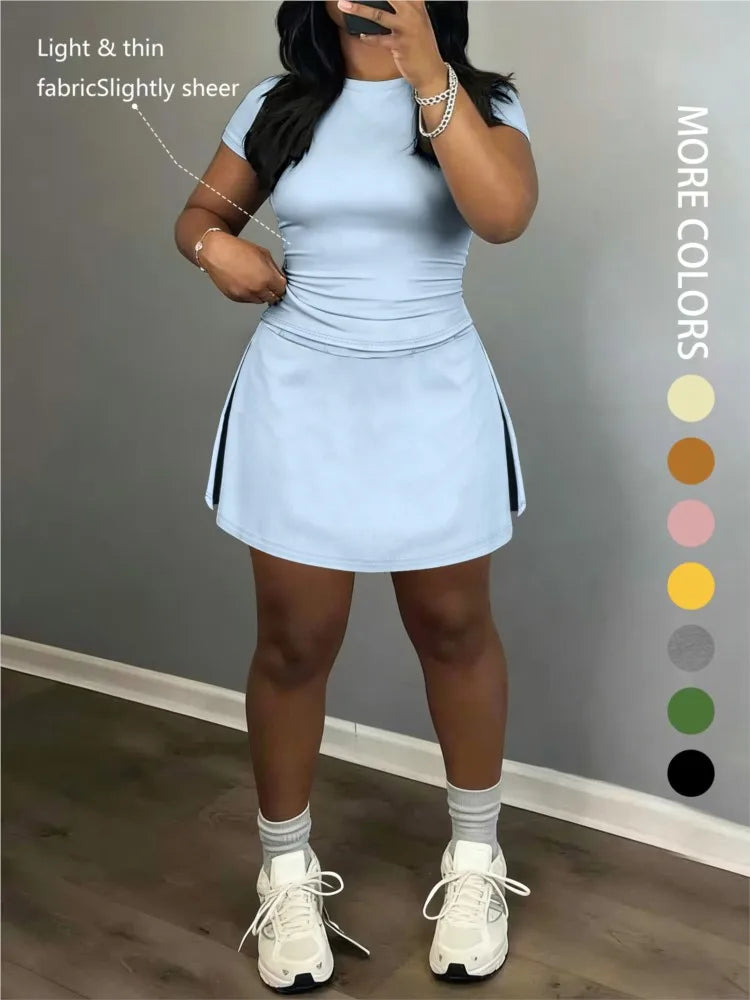 Sporty Short-Sleeve Tee and Culottes Two-Piece Set for Women