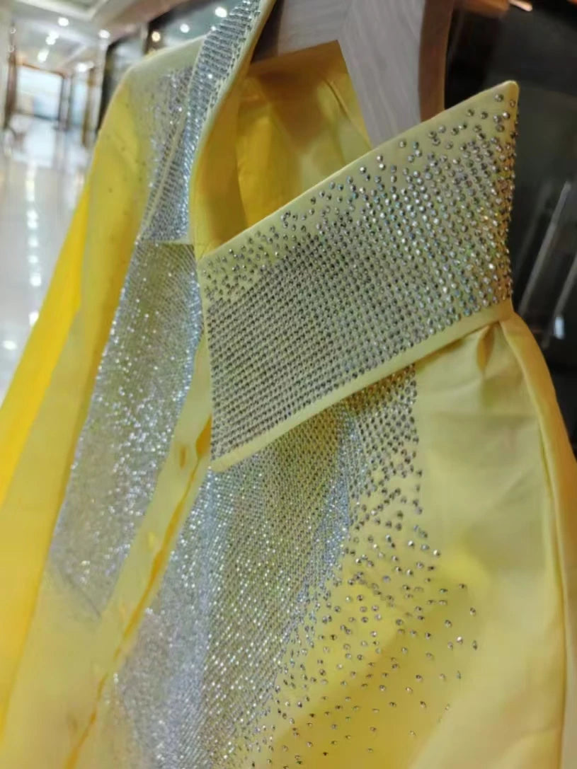 Luxury Design Bling Diamonds Loose Cotton Yellow Shirts & Blouses for Women's Full Sleeve Shirt Woman Clothes Y2K Top