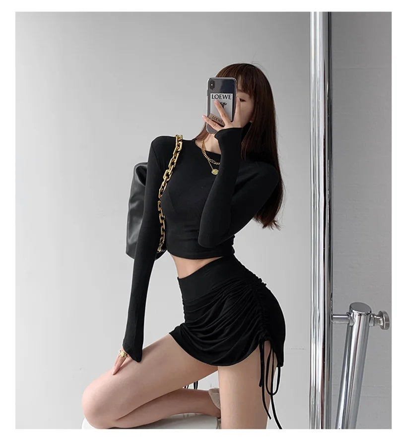 Sexy Bandage Summer Skirts Women Black High Waist Elastic Mini Skirt With shorts Hot Club A Line Slim Bodycon Skirts for Women