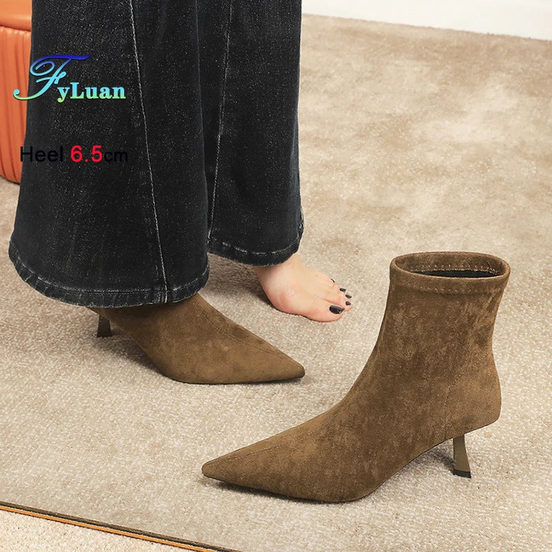 Suede Pointy Toe Sock Stiletto Boots