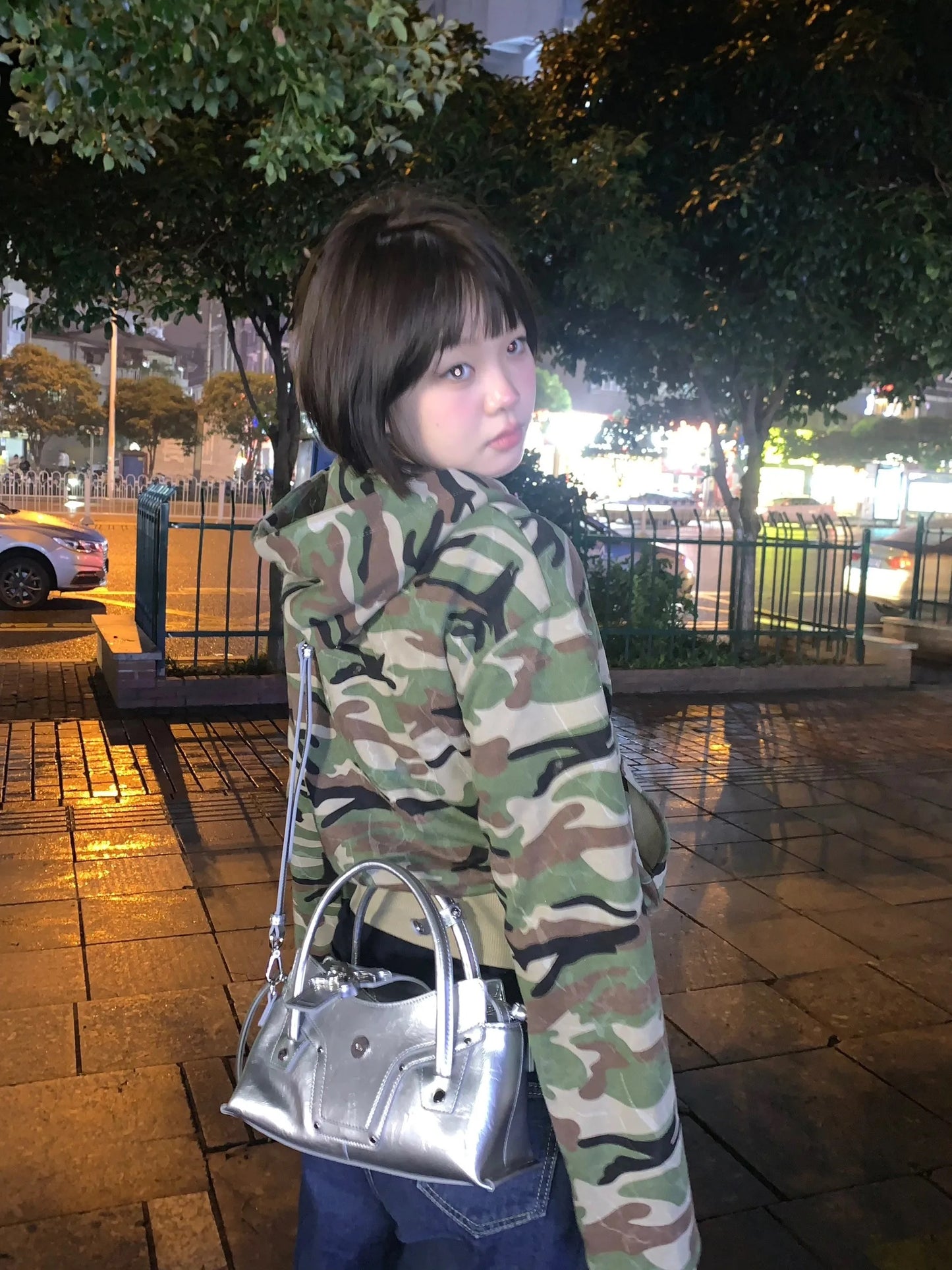Karrram Japanese Y2k Cropped Jacket Vintage Harajuku Short Coat 2000s Korean Fashion Camouflage Zipper Hooded Sweatshirt Grunge