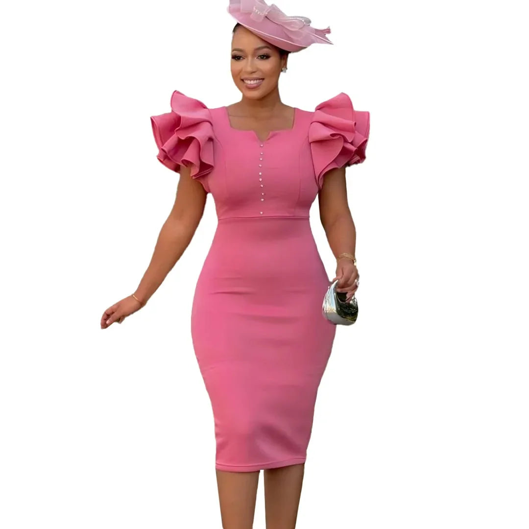 Fashionable African Women's Dress Beaded Sleeveless Bodycon Evening Gown with Pleated Skirt Independent Station Cross-Border