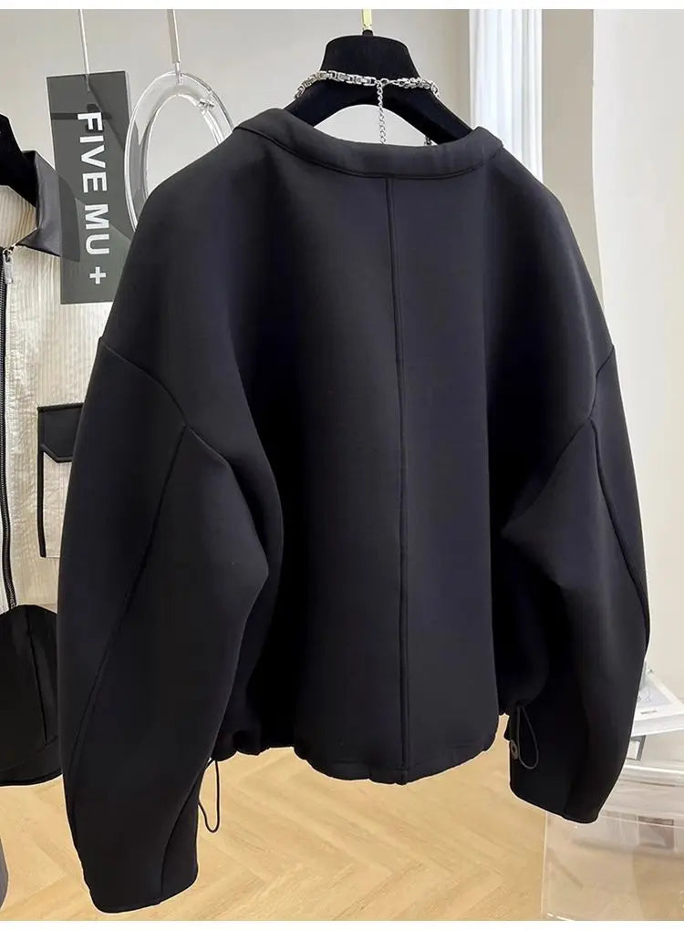 Large size loose round neck short coat women's autumn and winter new American retro casual jacket top  winter clothes women