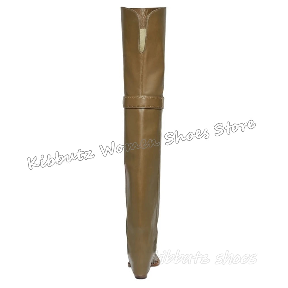 Turned-Over Edge Boots Over The Knee Genuine Leather Solid Color Fashion Luxury Elegant Concise Sexy Women Party Shoes New Heels
