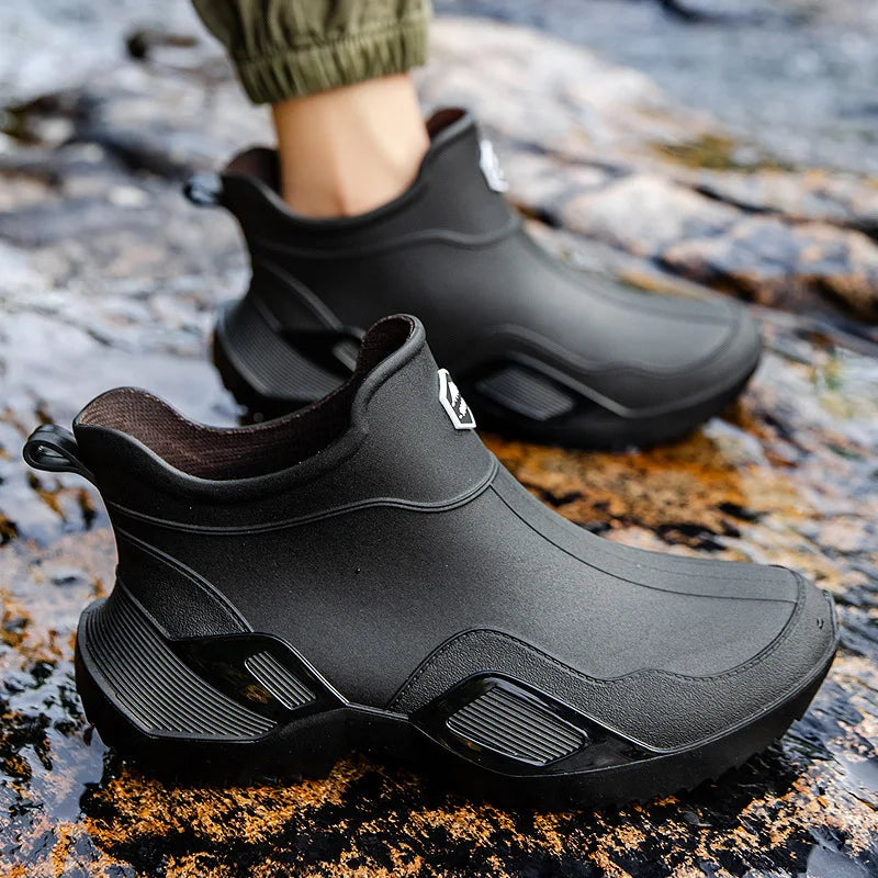 Round Toe Waterproof Ankle Rain Boots