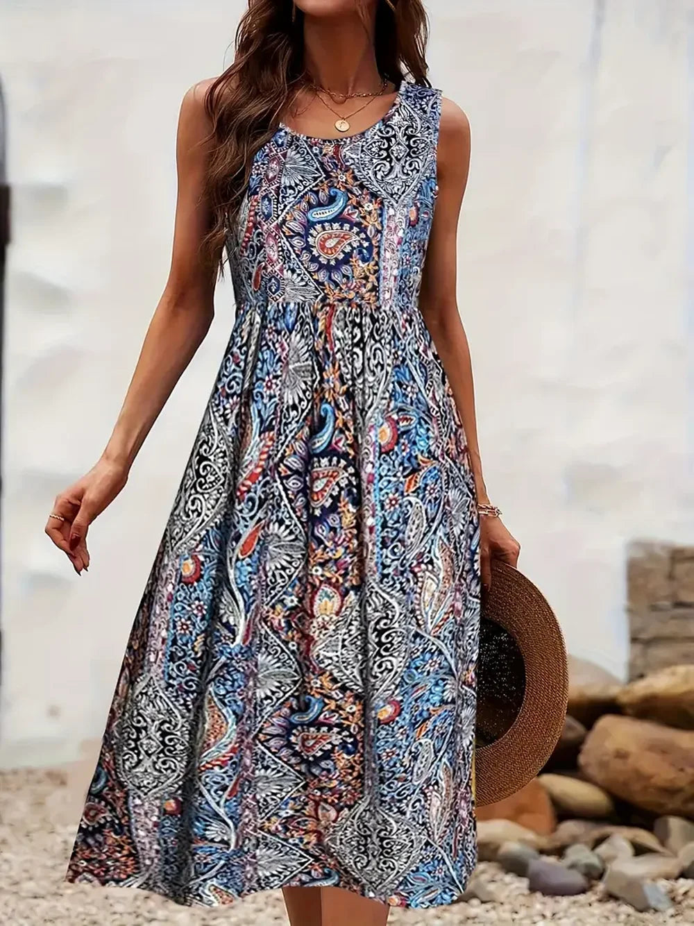 Women's spring/summer cashew nut Beach casual print dress