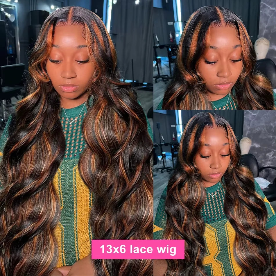 Body Wave Highlight Ombre Colored 13X4 Lace Front Wig Human Hair 1B/30 Black Brown 13X6 Lace Frontal Brazilian Wig For Women