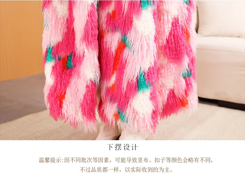 Colorful Plush Oversized Faux Fur Maxi Coat for Women