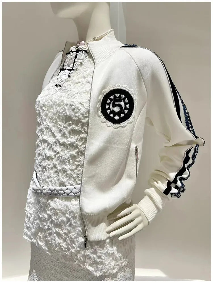 HIGH STREET Newest Fashion 2025 Spring Designer Jacket Women's Stand Collar Sequin Embroidered Baseball Jacket