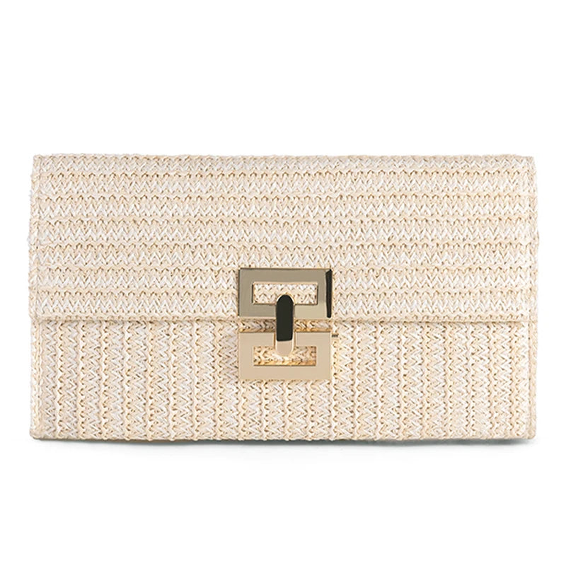 Straw Envelope Evening Party Handbag Fashion Women Weave Pattern Gold Clutch Messenger Purses Lady Daily Commuting Wallet Bags