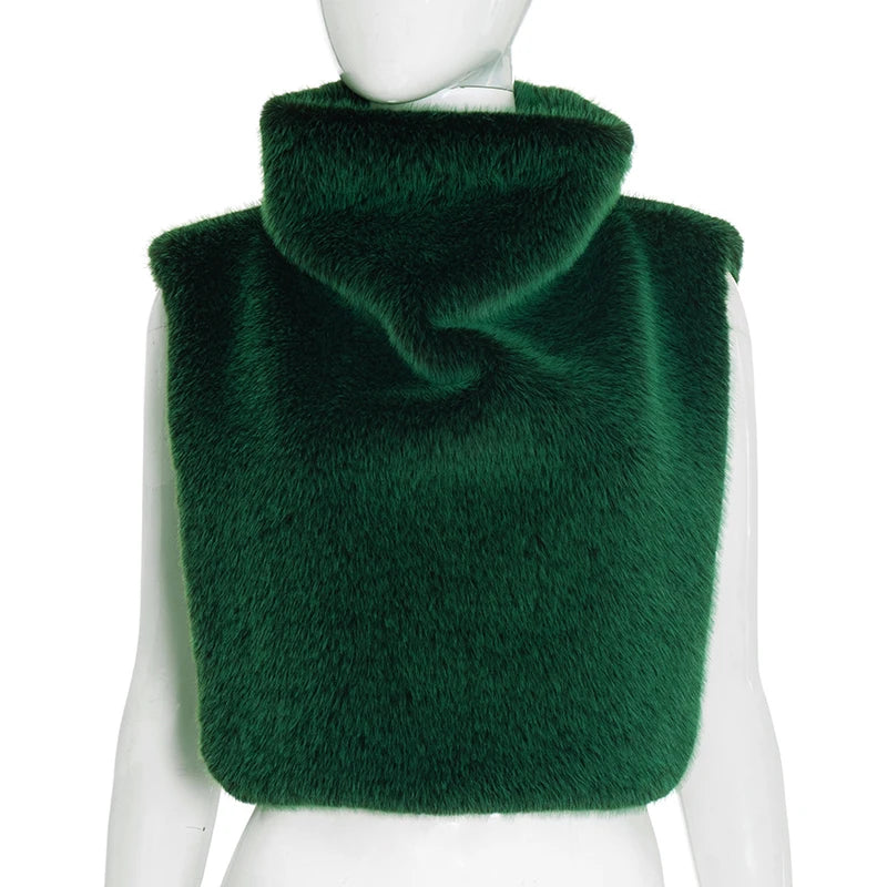 Weird Puss Turtleneck Furry Tank Tops Women Y2K Sexy Side Split Chic Fall Trend Midnight Basic Street Furs Hipster Clubwear Vest