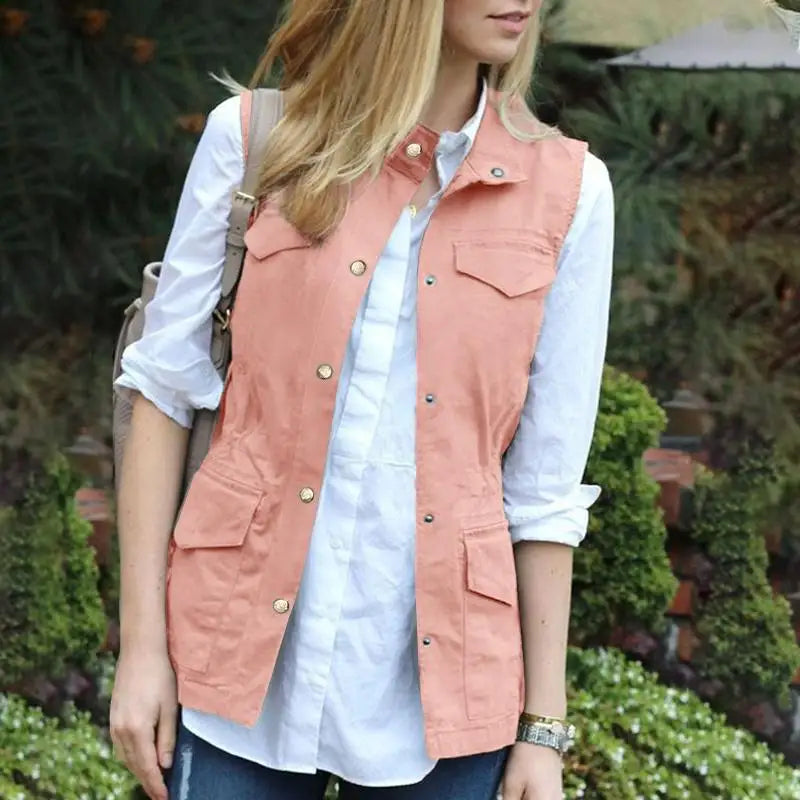 ZANZEA Women Sleeveless Waistcoat Korean Fashion Stand Collar Vest Casual Pockets Solid Tank Outwear 2024 Summer Waist Overalls