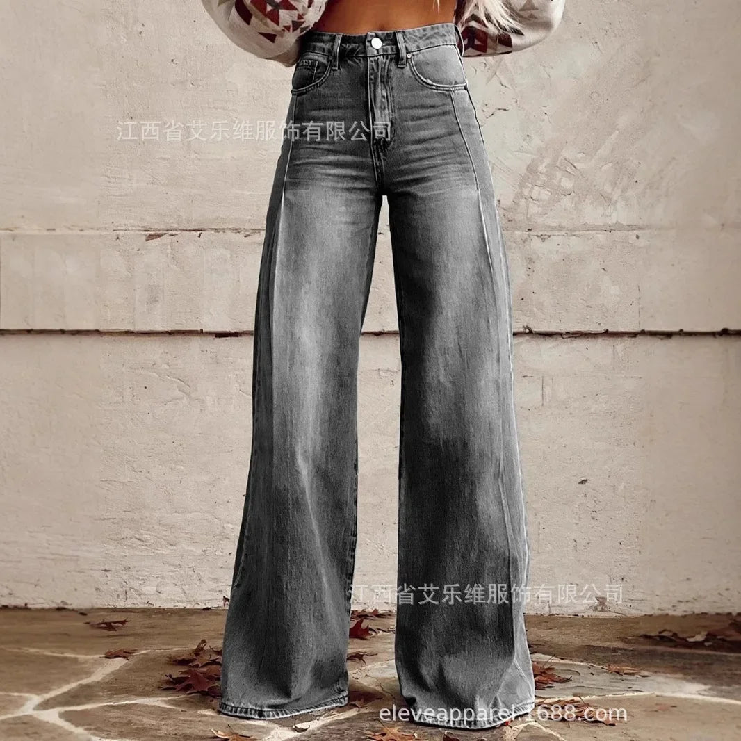 Flare Pants Mom Jeans Women Boot Cut Trousers Denims Mid Waist Vintage Washed Distressed Streetwear Autumn Y2k Floor Length