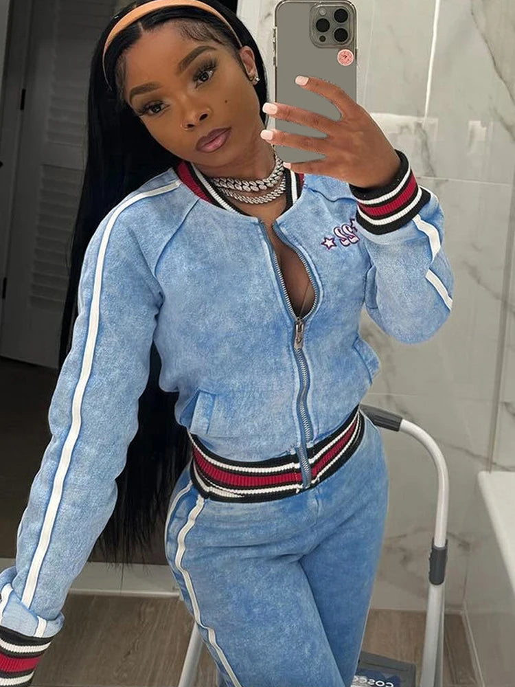 Panelled Stripe Zip Up Coat Tracksuit
