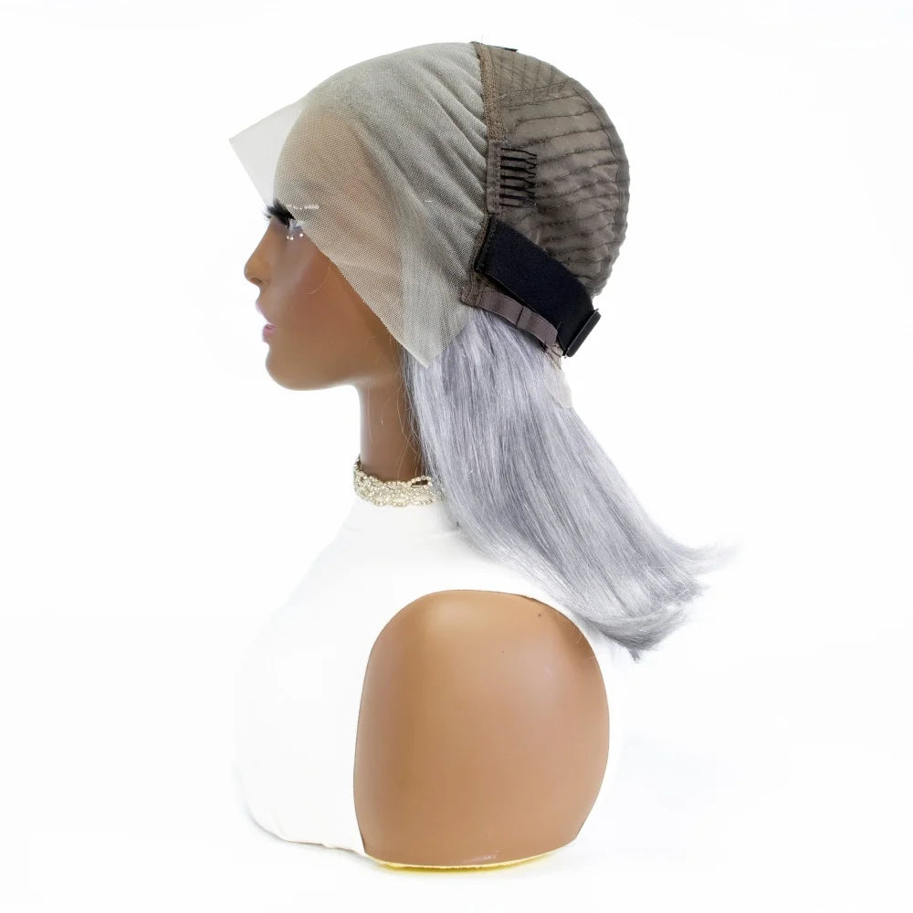 Silver Grey Straight Bob Human Hair Wigs Gray 13x4 Transparent Lace Front Short Bob Short Wigs Human Hair For Women Preplucked