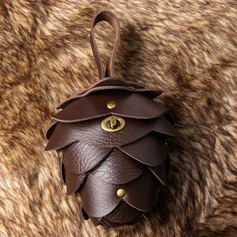 Pine Cone Shaped Retro Coin Purse Creative Small Wrist Bag Pu Leather Mini Waist Bag Exquisite Unisex Fashion Handmade Wallet