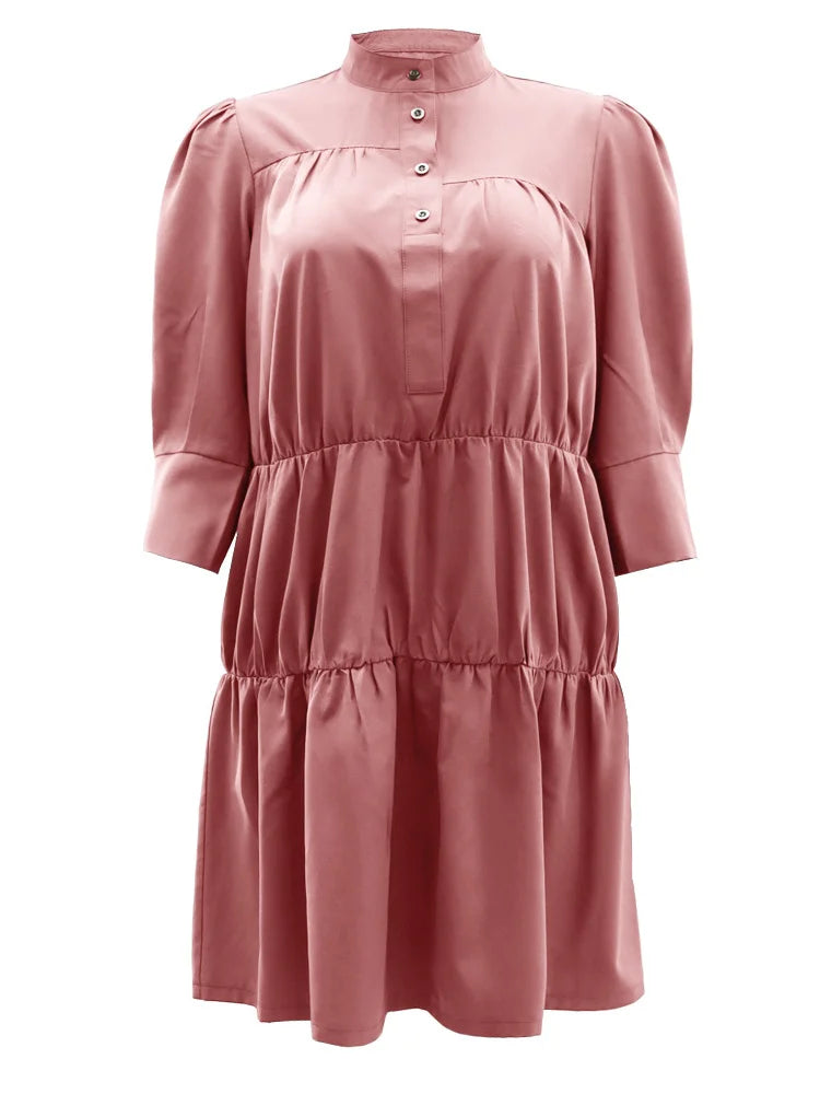 Wmstar Elegant Women Summer Solid Color Short Dress Fashion Long Sleeve High Neck High Waist Clothes Party Casual Mini Dresses