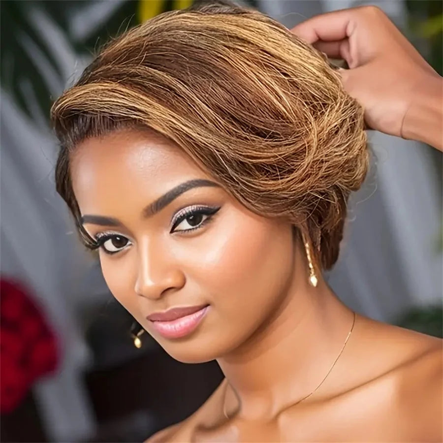 Pixie Cut Lace Front Wig for Women 13*x4x1 T part Lace Frontal Human Hair Wig Natural Black Color