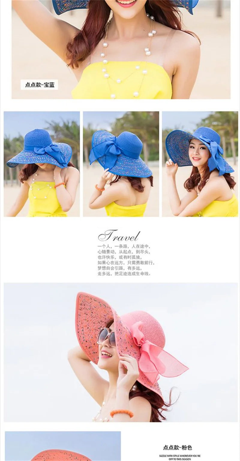 Hat Big-brimmed Cool Hat Women's Summer Sun Visor Sun-Proof Foldable Straw Hat UV-Proof Beach Sun Hat Summer Face Covering