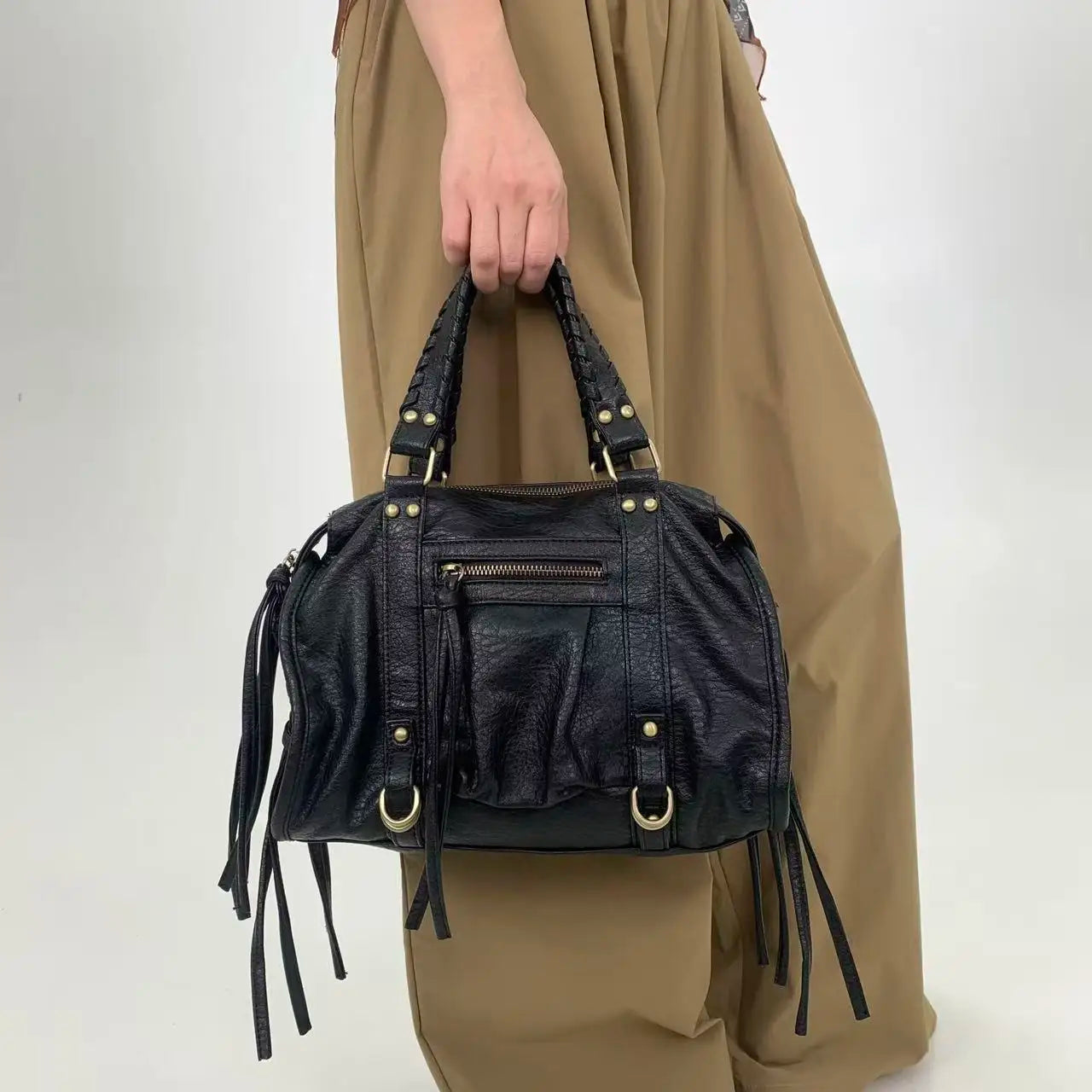Vintage Street Style Rivet Embellished Shoulder Bag for Women